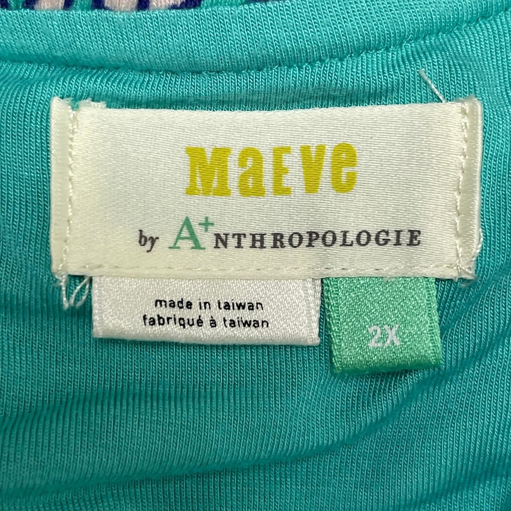Maeve Anthropologie Maxi Dress Womens 2X Teal Geometric Open Back Boho Resort - Picture 5 of 7